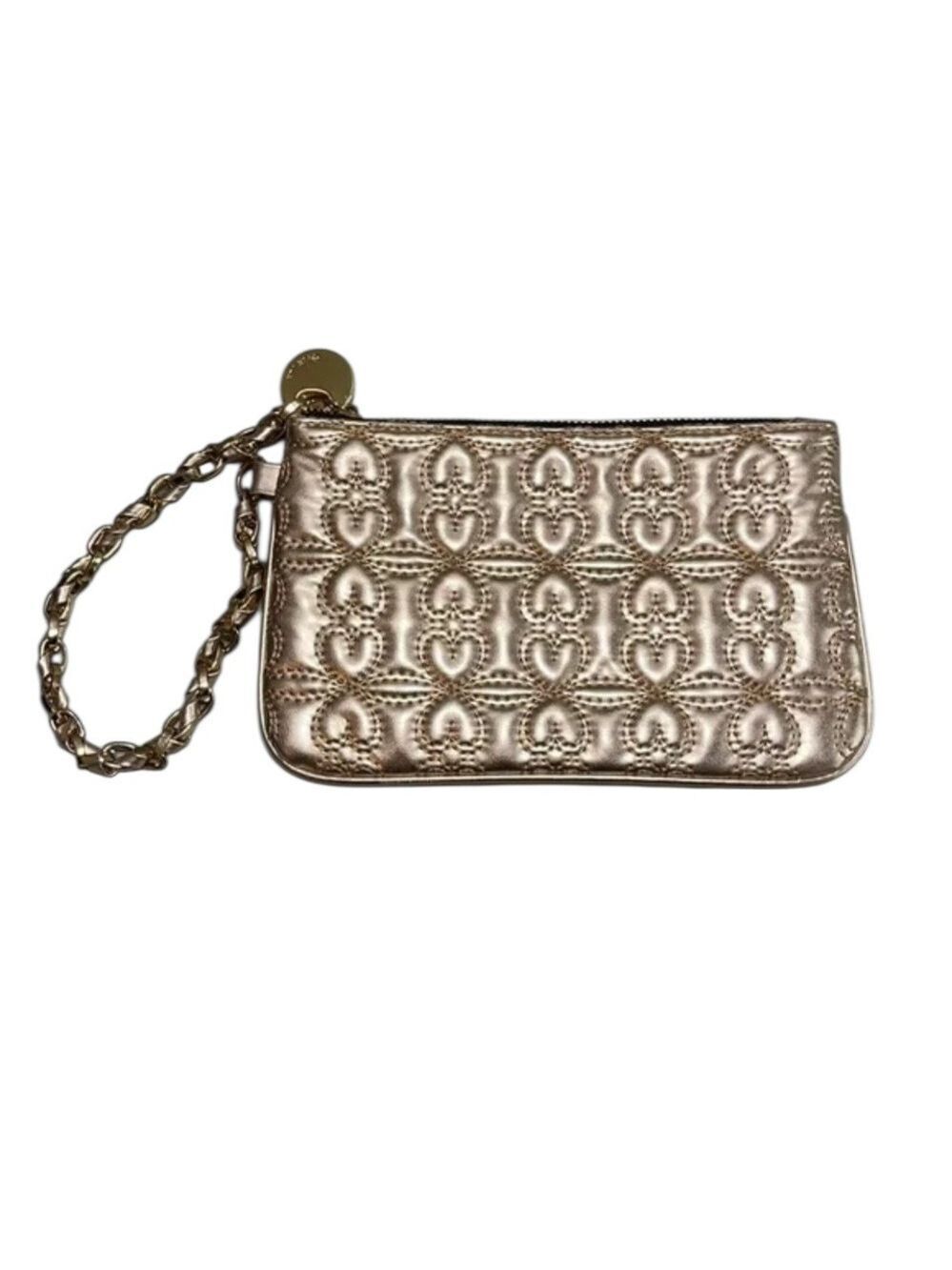 Anthropologie Deux Lux Rose Gold Metallic Heart Quilted Wristlet Chain Clutch